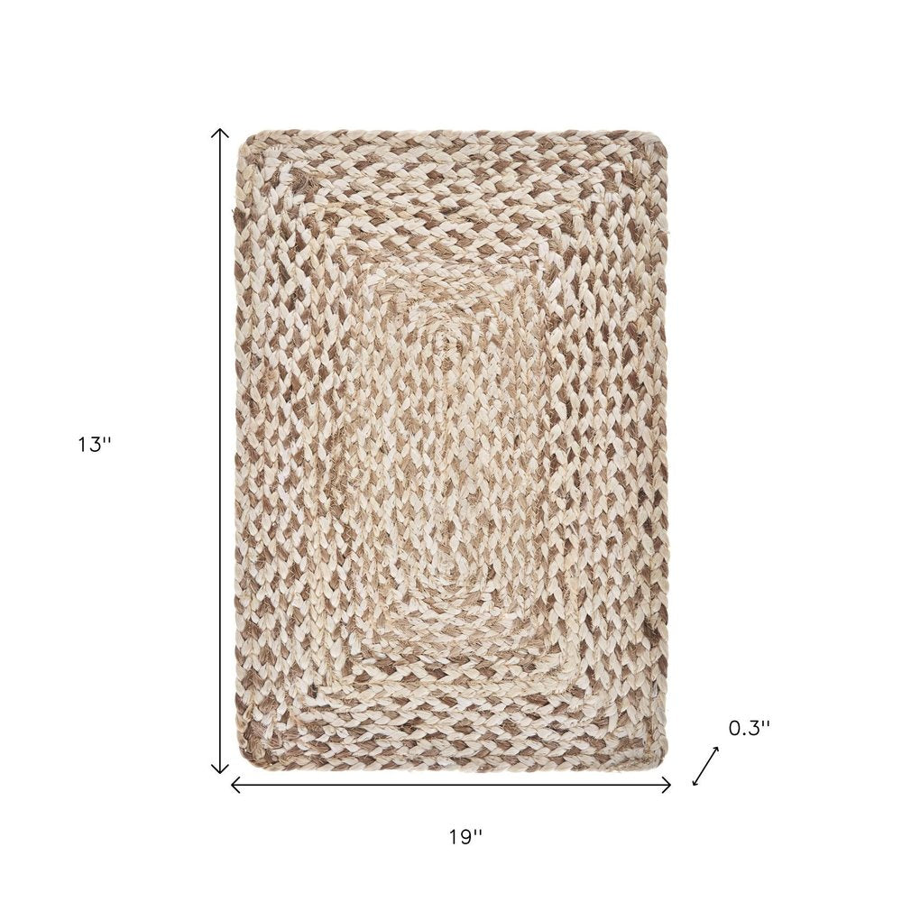 19" Set of Four Ivory And Natural Jute Placemats