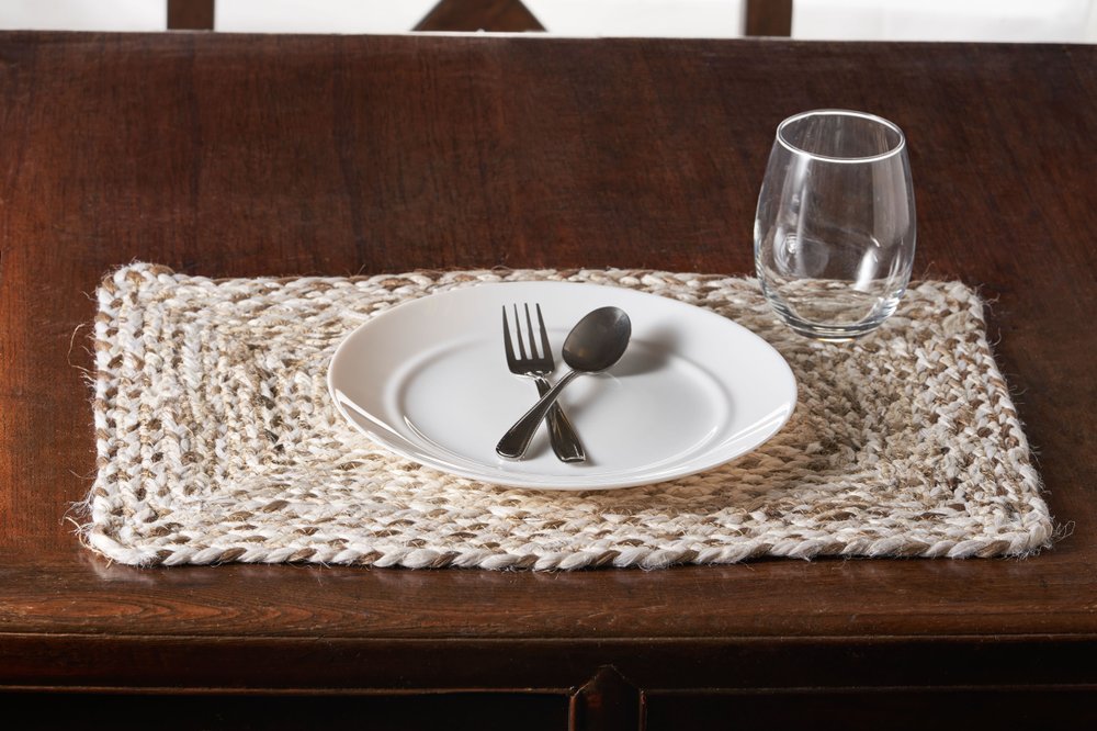 19" Set of Four Ivory And Natural Jute Placemats