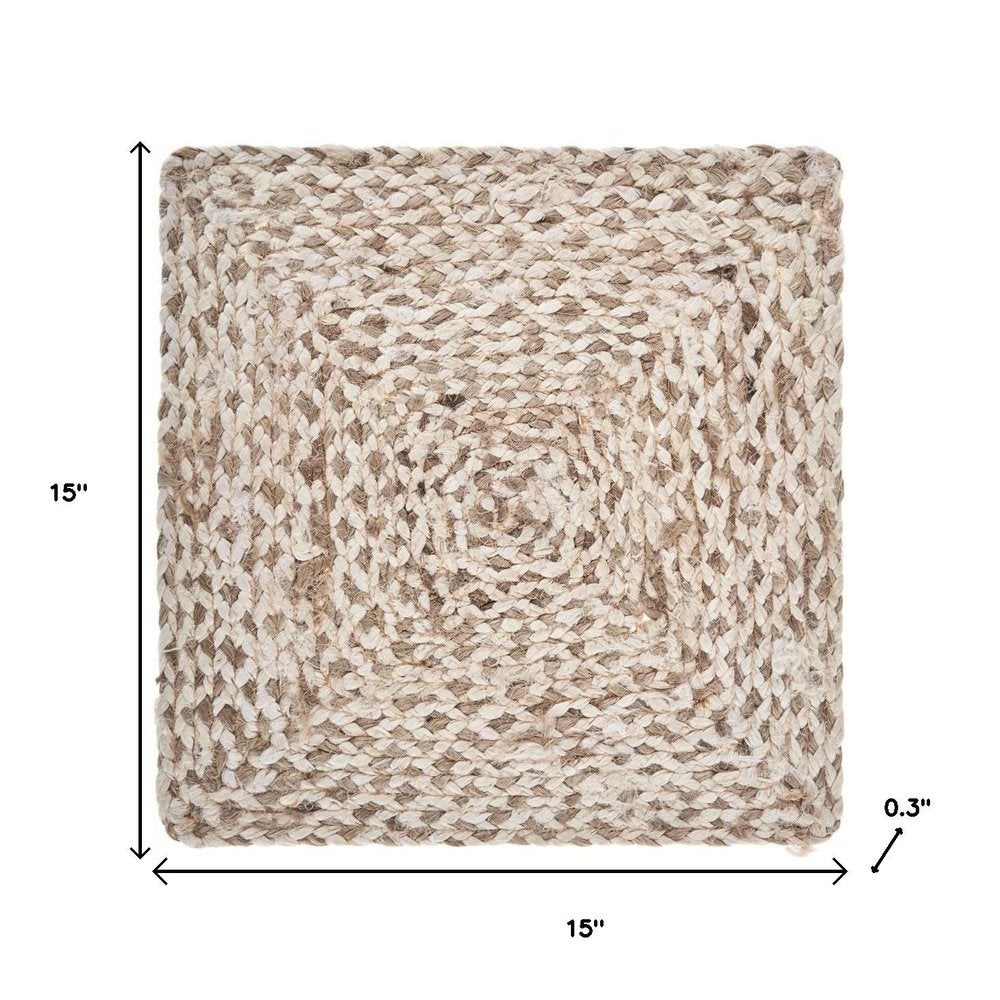 15" Set of Four Ivory And Natural Jute Square Placemats