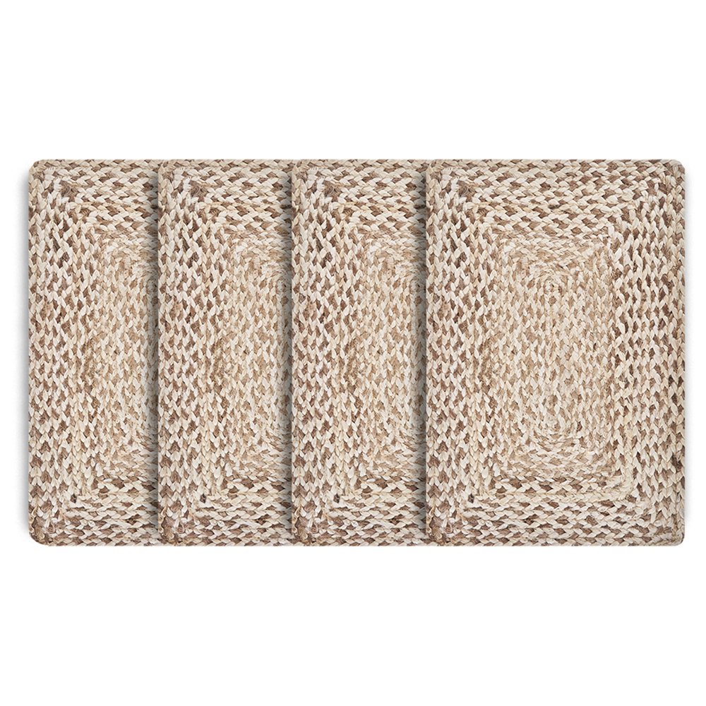 15" Set of Four Ivory And Natural Jute Square Placemats