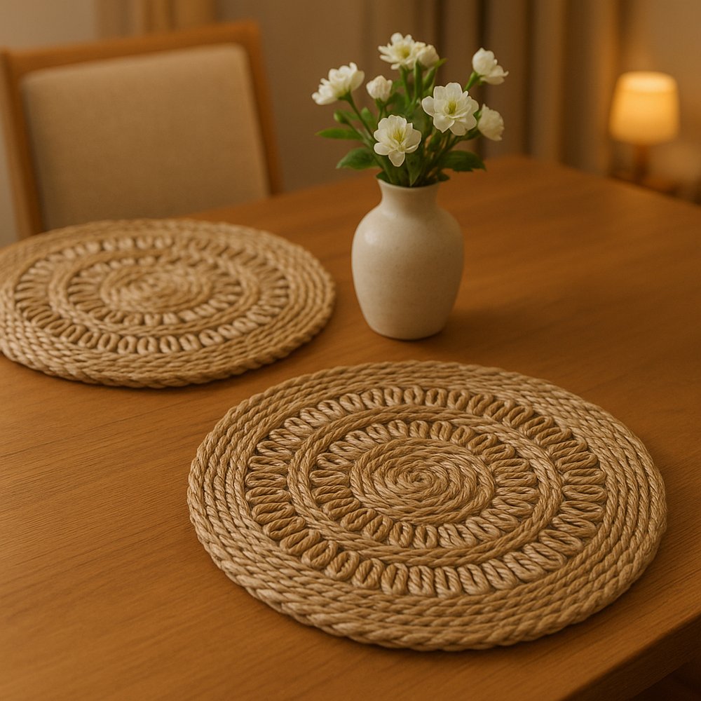 15" Set of Two Natural Braided Jute Round Placemats