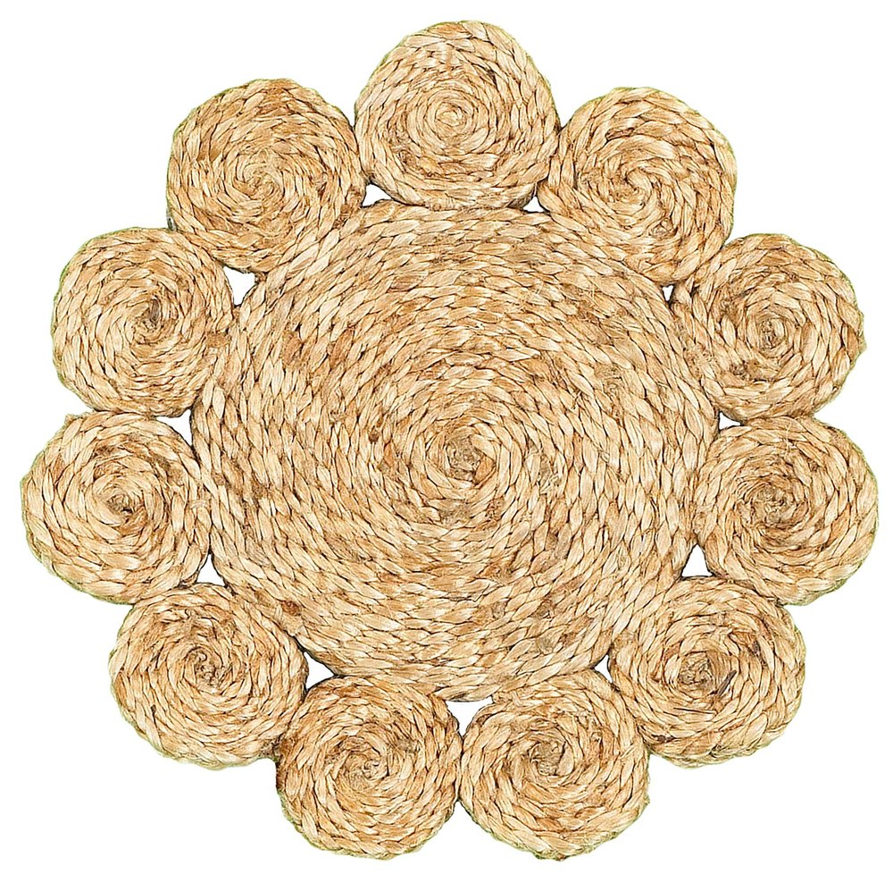 15" Set of Two Natural Braided Jute Scalloped Placemats