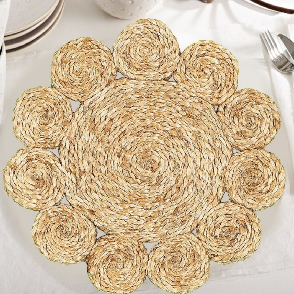 15" Set of Two Natural Braided Jute Scalloped Placemats