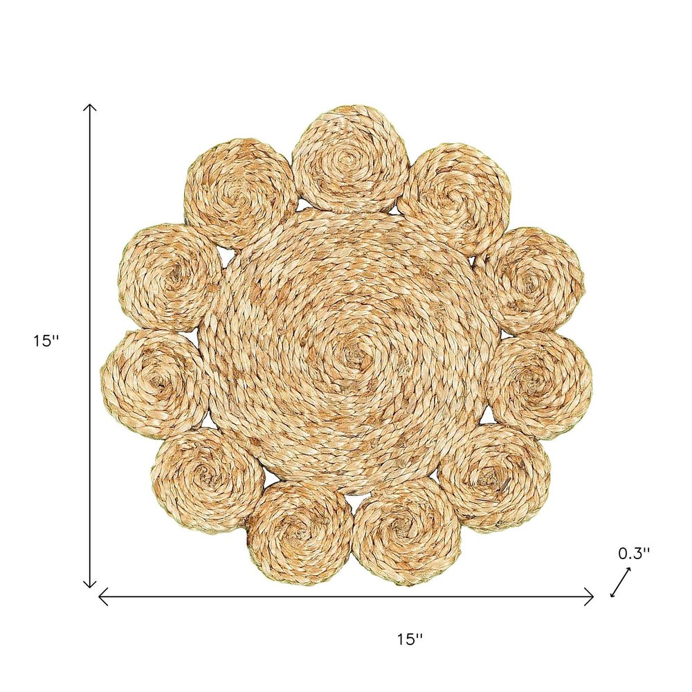 15" Set of Two Natural Braided Jute Scalloped Placemats