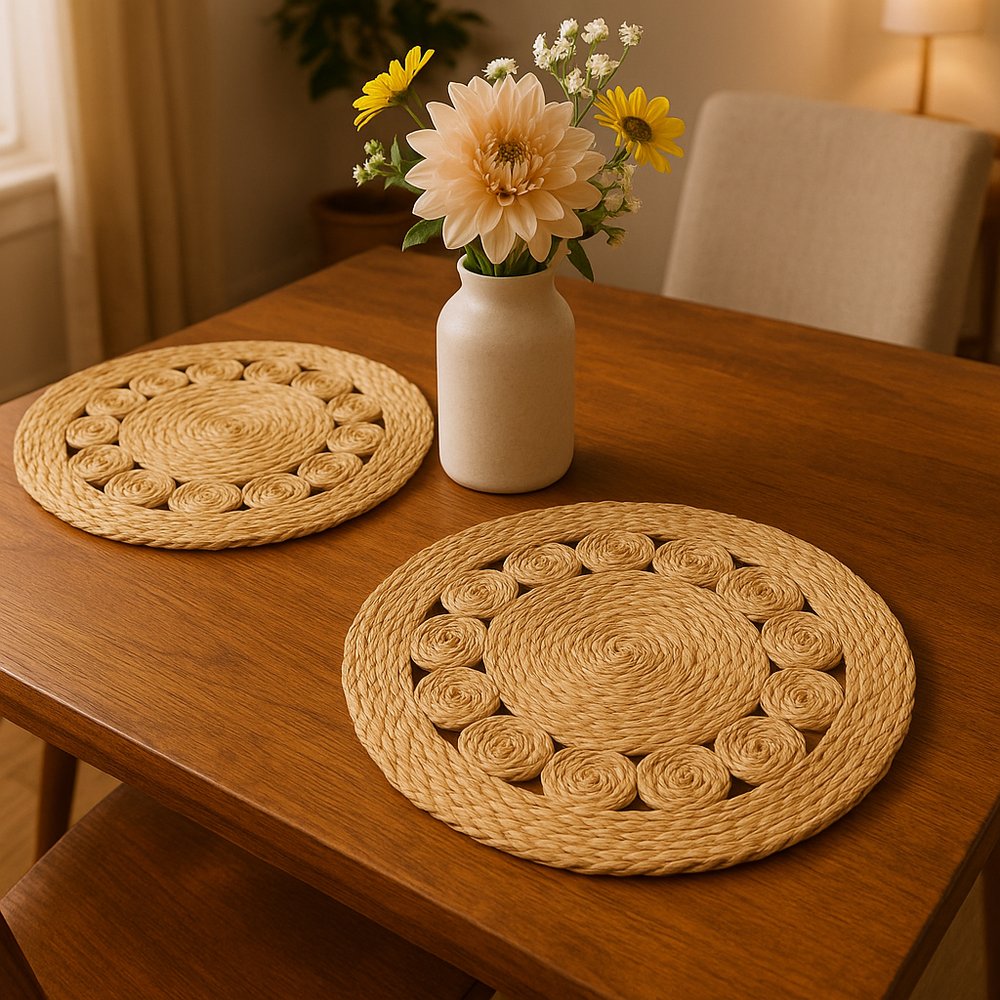 15" Set of Two Natural Braided Jute Round Placemats