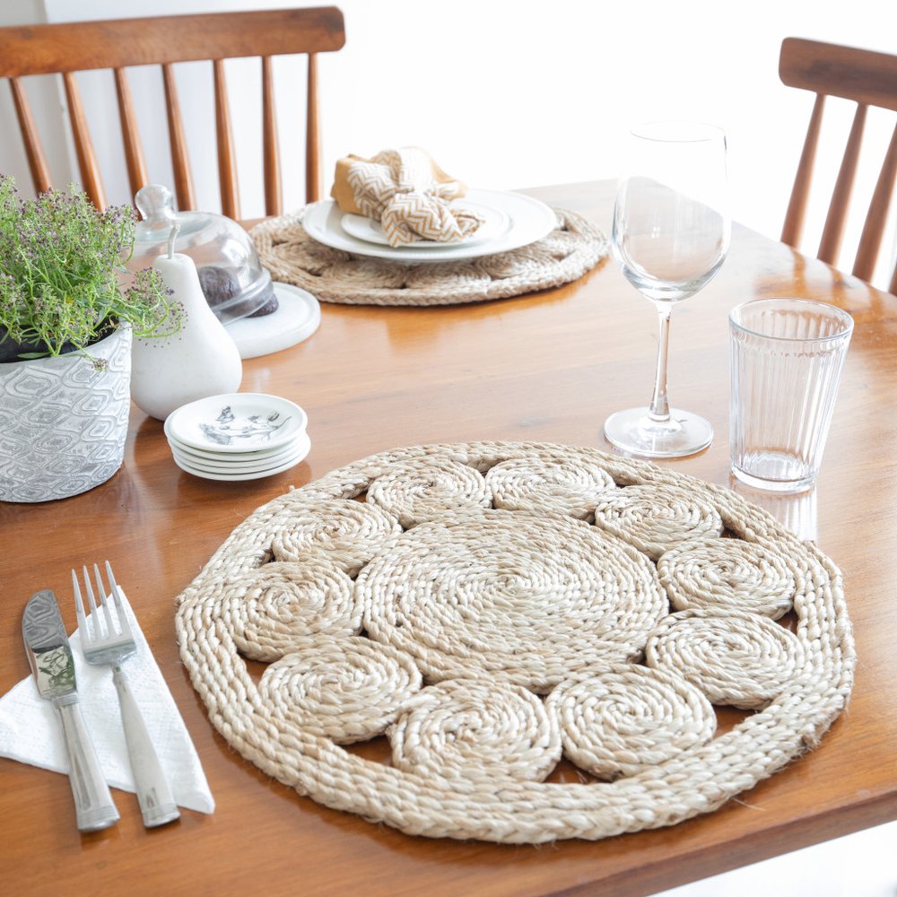 15" Set of Two Natural Braided Jute Round Placemats