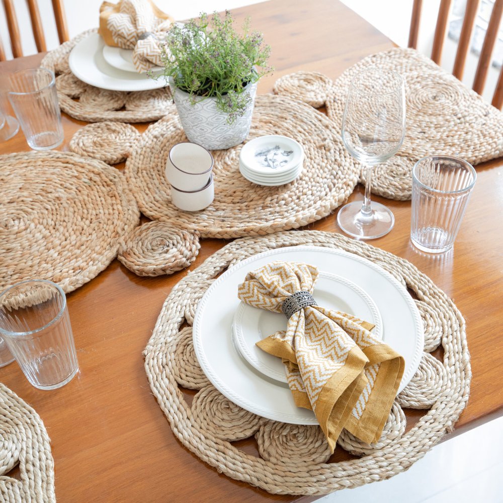 15" Set of Two Natural Braided Jute Round Placemats