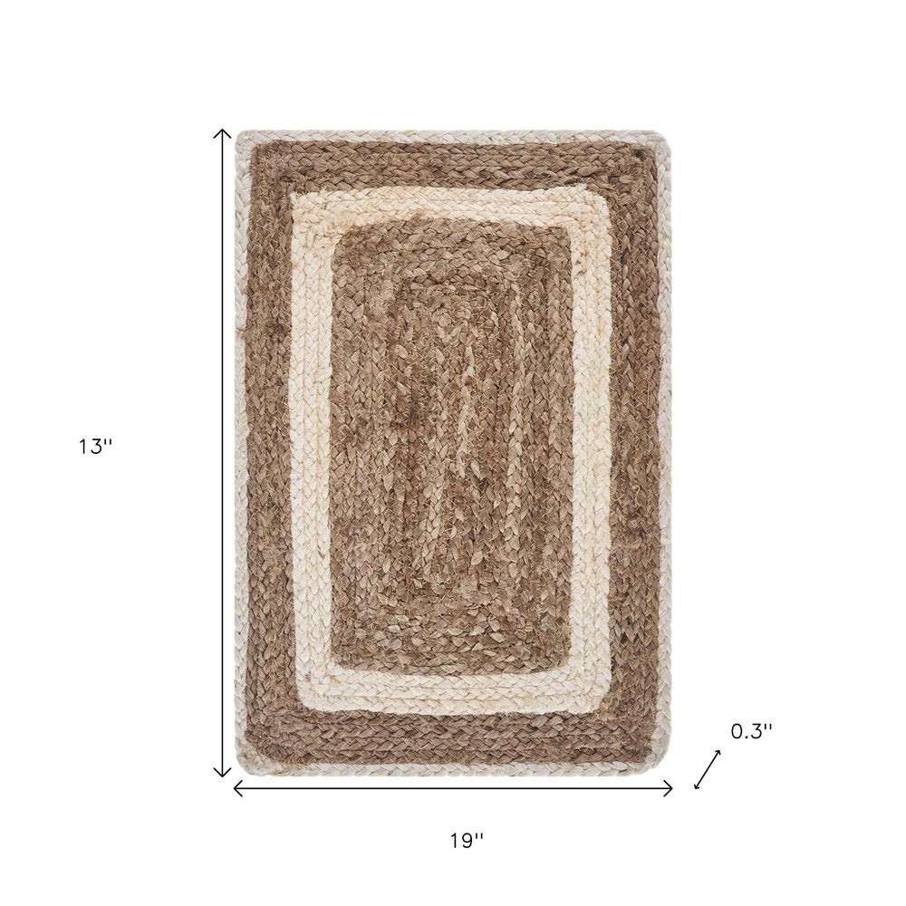 19" Set of Four Natural And Ivory Geometric Braided Jute Placemats