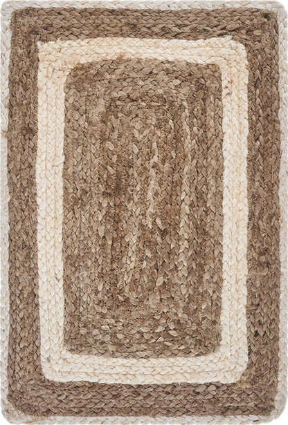 19" Set of Four Natural And Ivory Geometric Braided Jute Placemats