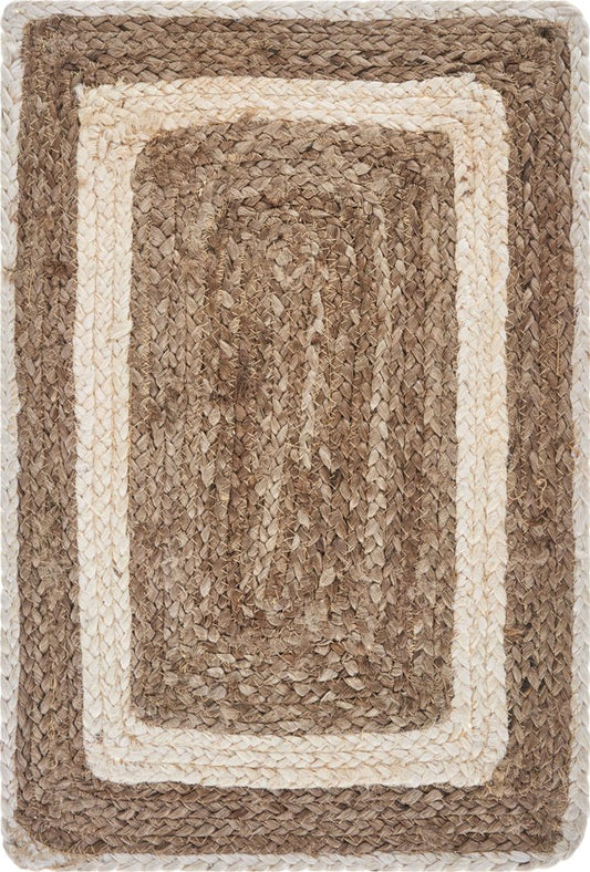19" Set of Four Natural And Ivory Geometric Braided Jute Placemats