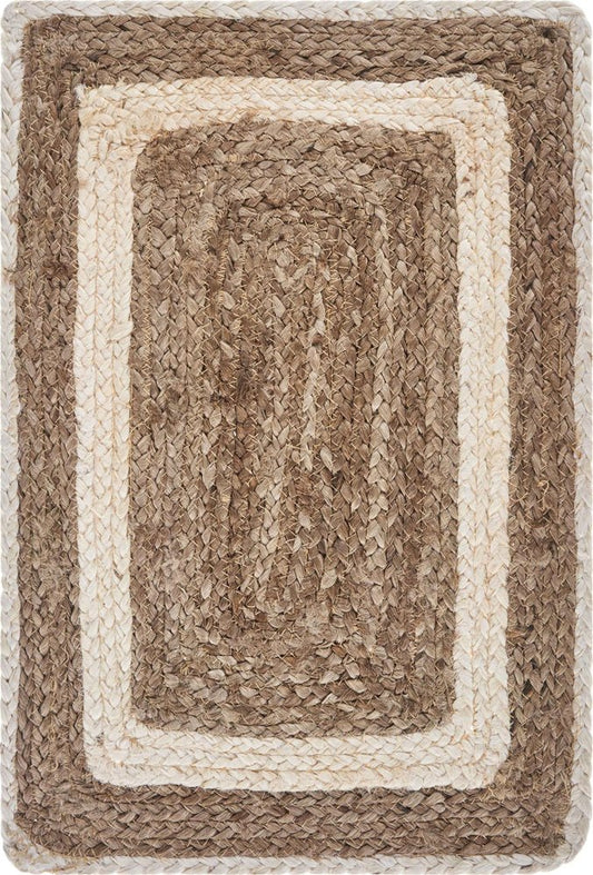 19" Set of Four Natural And Ivory Geometric Braided Jute Placemats