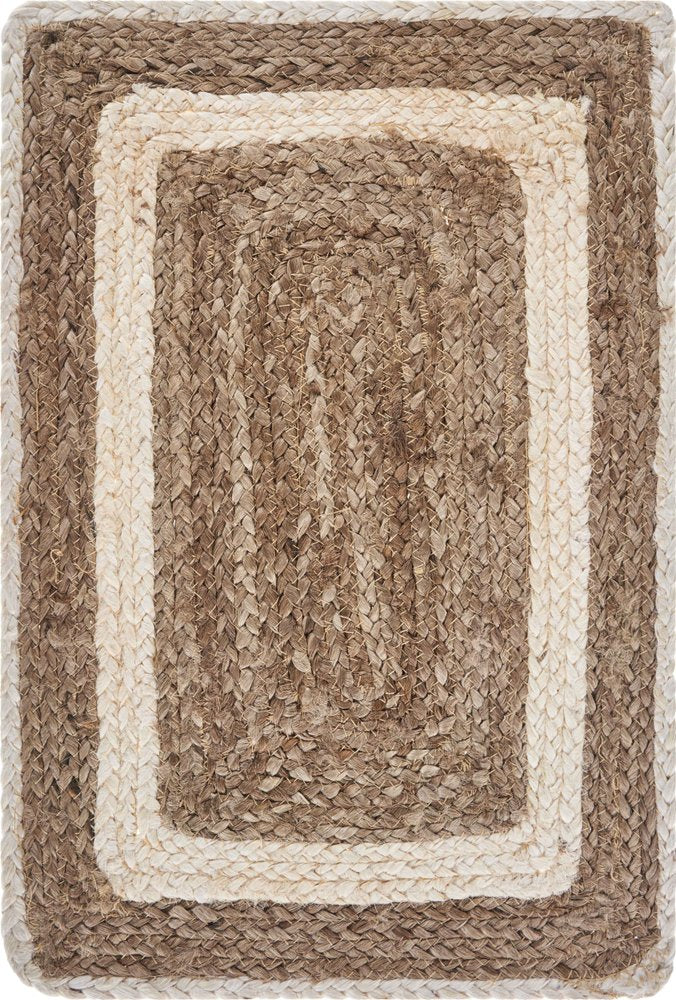 19" Set of Four Natural And Ivory Geometric Braided Jute Placemats