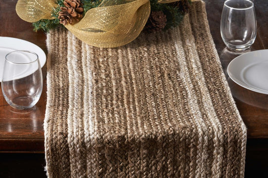 80" Natural And Cream Geometric Bordered Jute Table Runner
