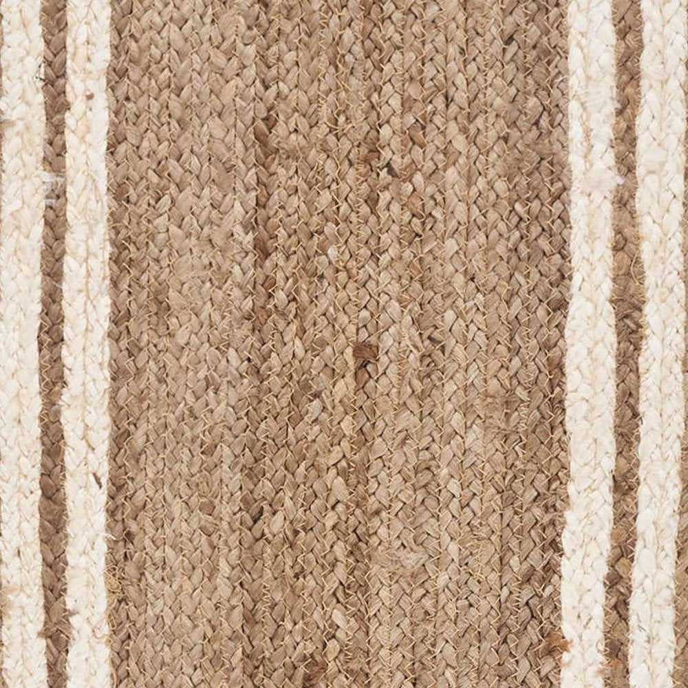 80" Natural And Cream Geometric Bordered Jute Table Runner