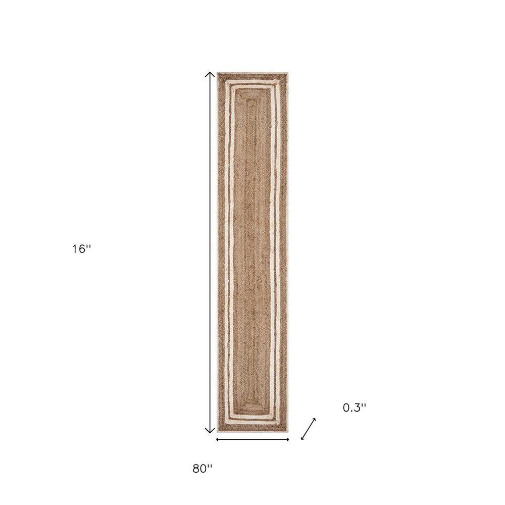 80" Natural And Cream Geometric Bordered Jute Table Runner