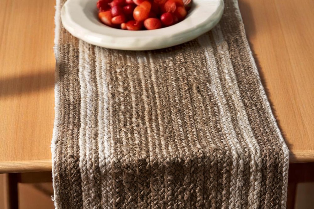 80" Brown Ivory And Natural Braided Jute Table Runner