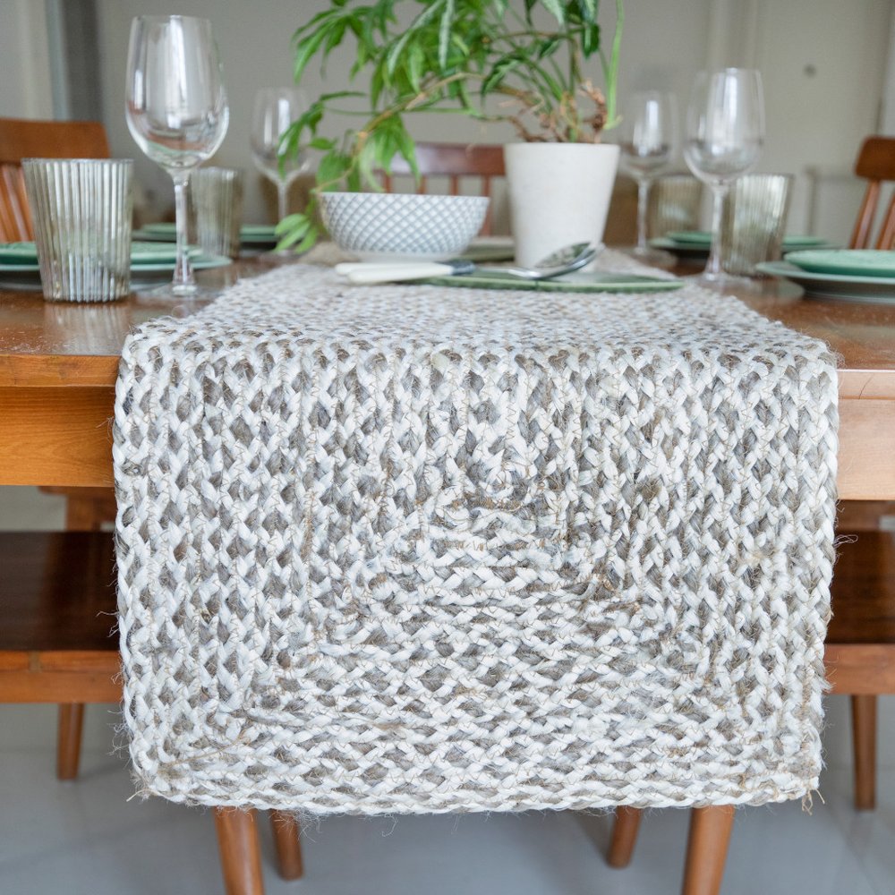 80" Brown Ivory And Natural Braided Jute Table Runner