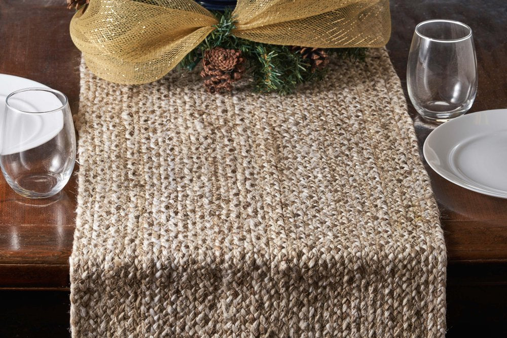 80" Brown Ivory And Natural Braided Jute Table Runner