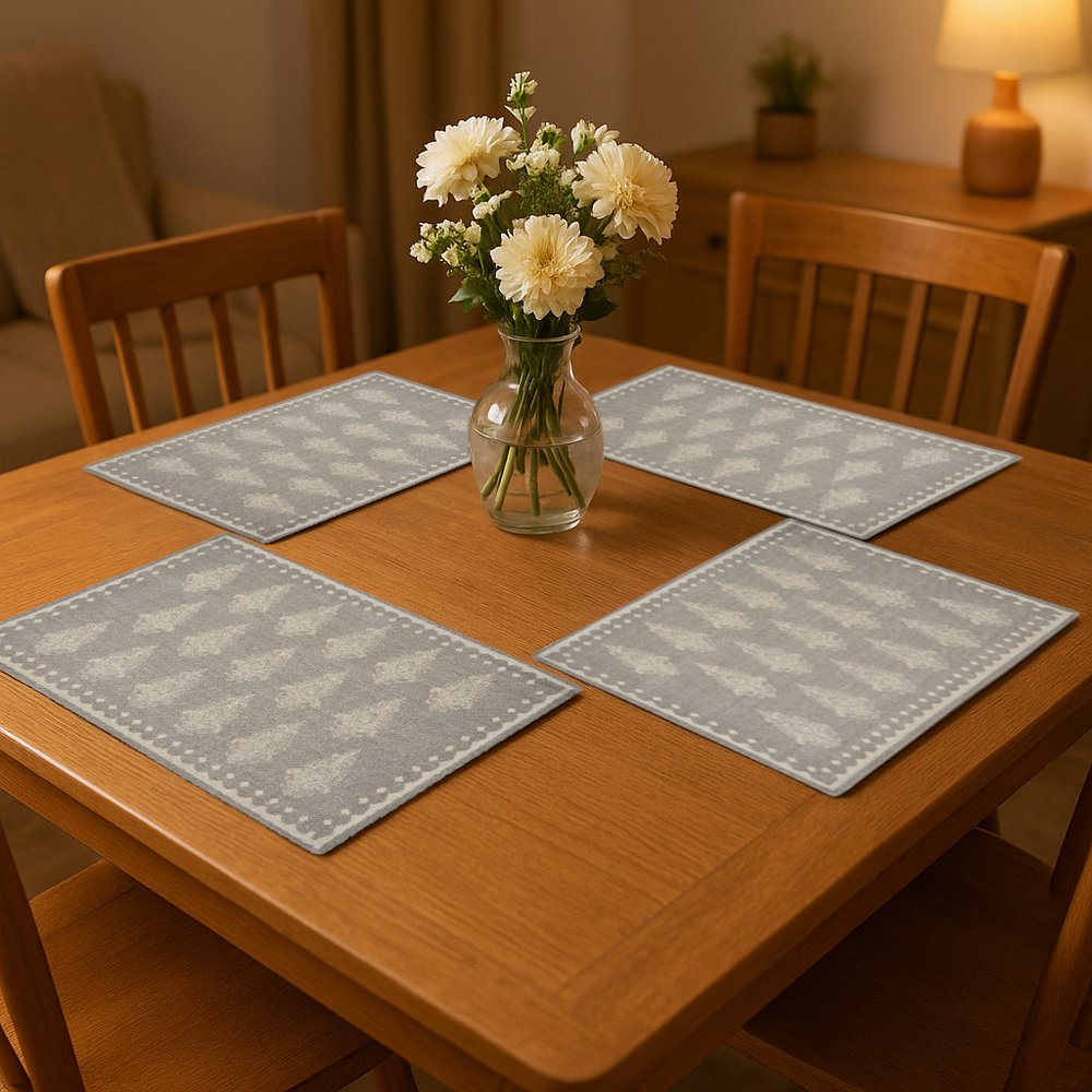 19" Set of Four Gray And Cream Geometric Medallion Cotton Placemats
