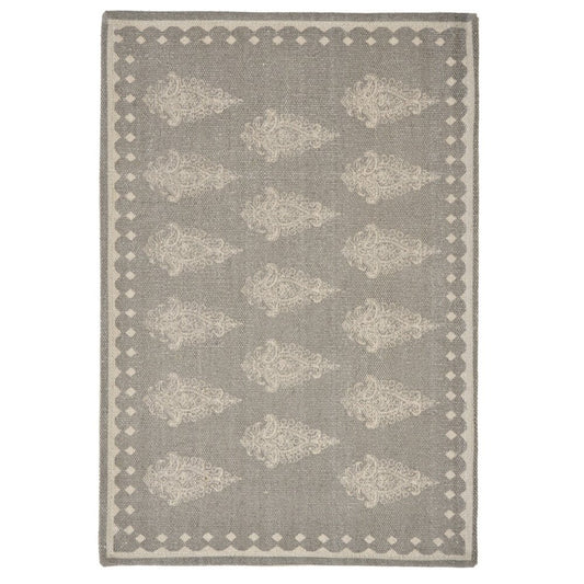 19" Set of Four Gray And Cream Geometric Medallion Cotton Placemats