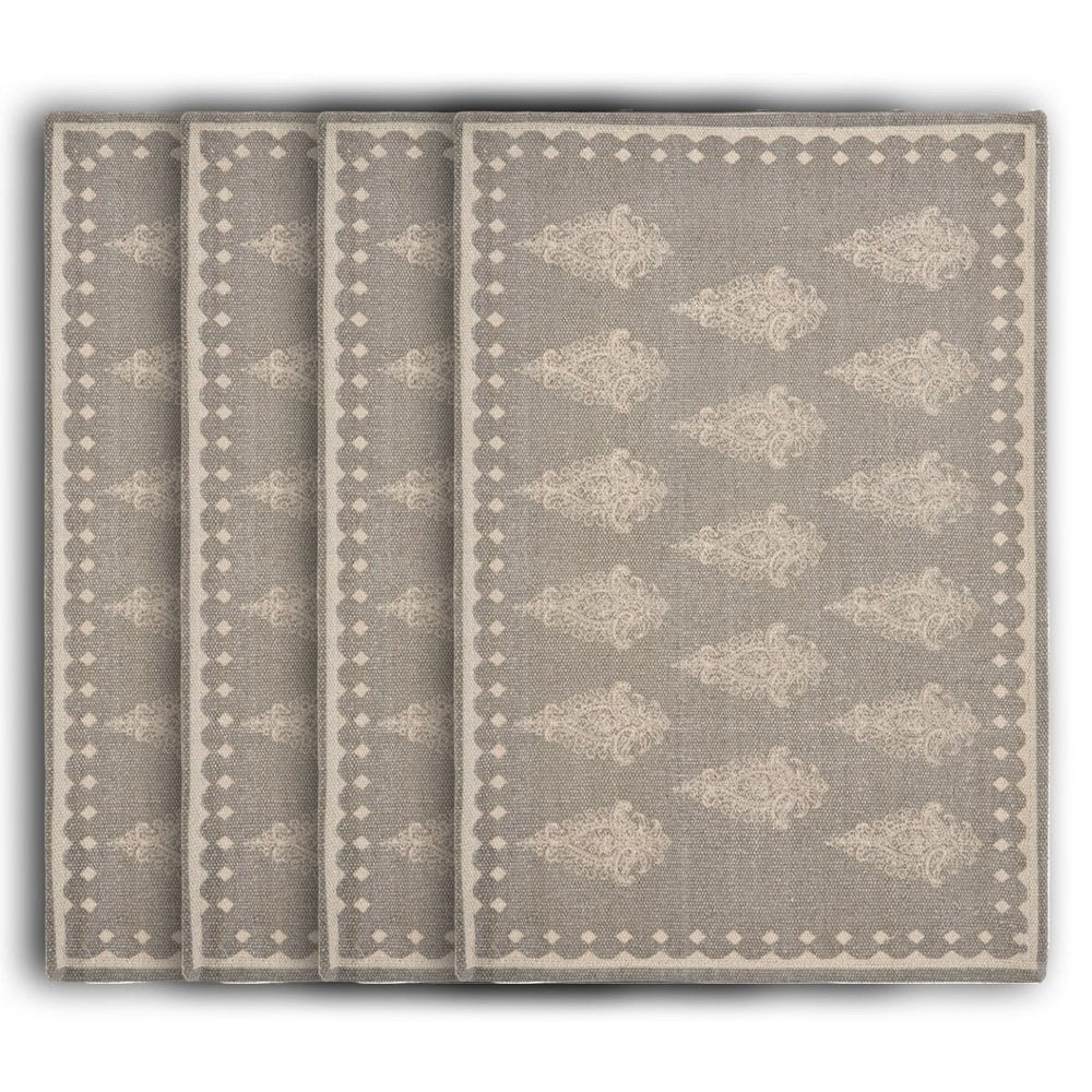 19" Set of Four Gray And Cream Geometric Medallion Cotton Placemats