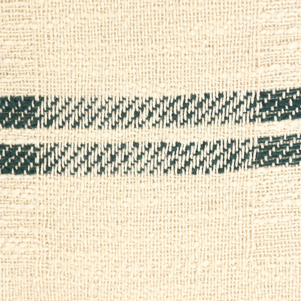 20" Ivory And Green Christmas Plaid Cotton Throw Pillow with Tassels