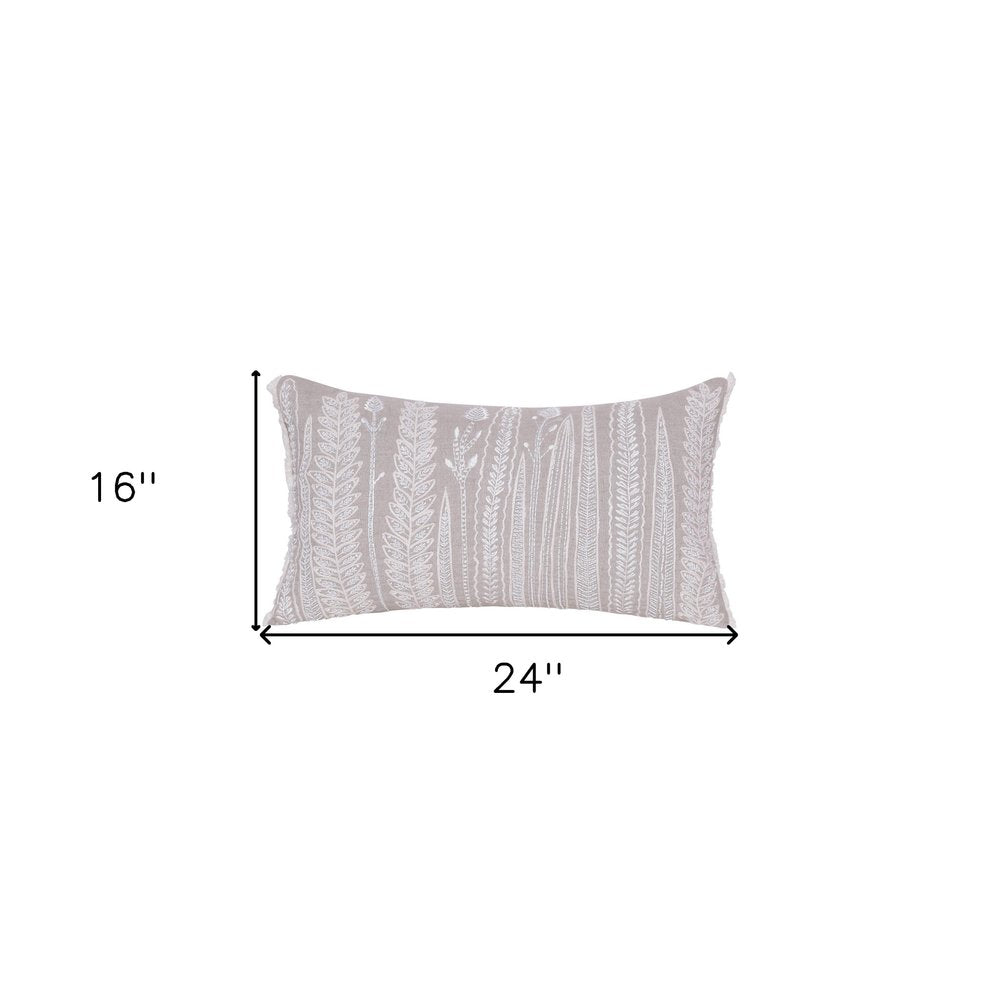 Natural and Ivory Throw Pillow with Embroidery