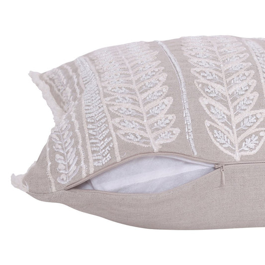 Natural and Ivory Throw Pillow with Embroidery