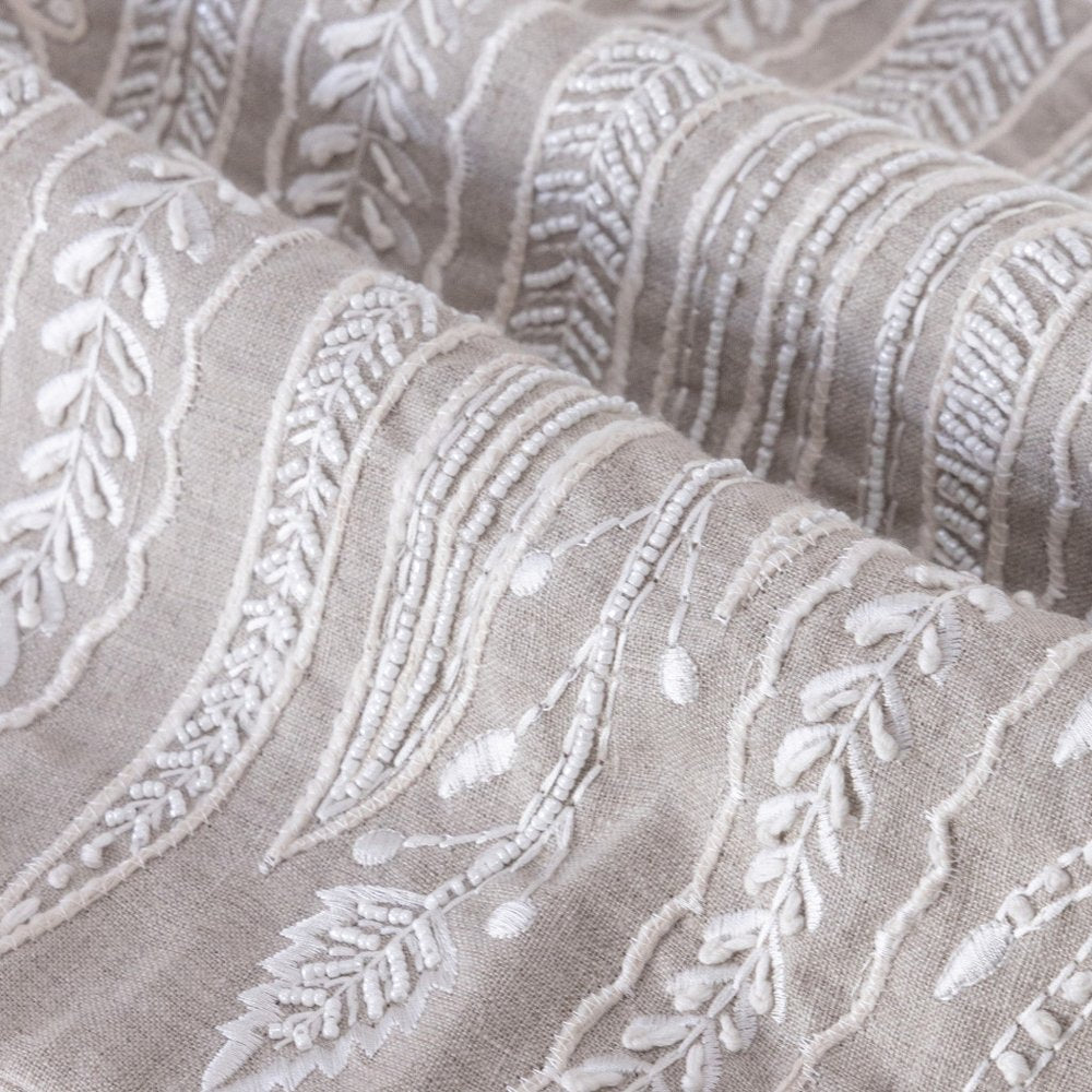 Natural and Ivory Throw Pillow with Embroidery