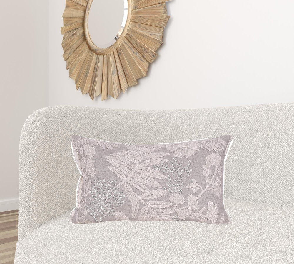 Natural and Ivory Throw Pillow with Embroidery