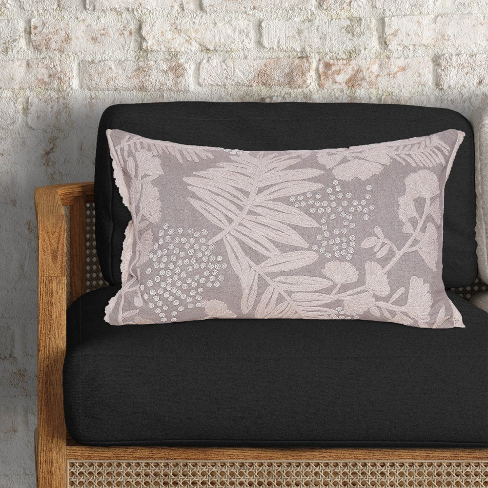 Natural and Ivory Throw Pillow with Embroidery