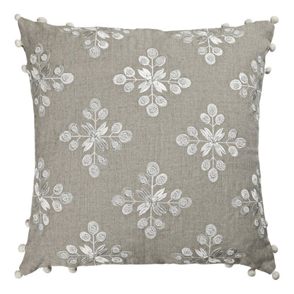20" Beige and Ivory Throw Pillow with Embroidery