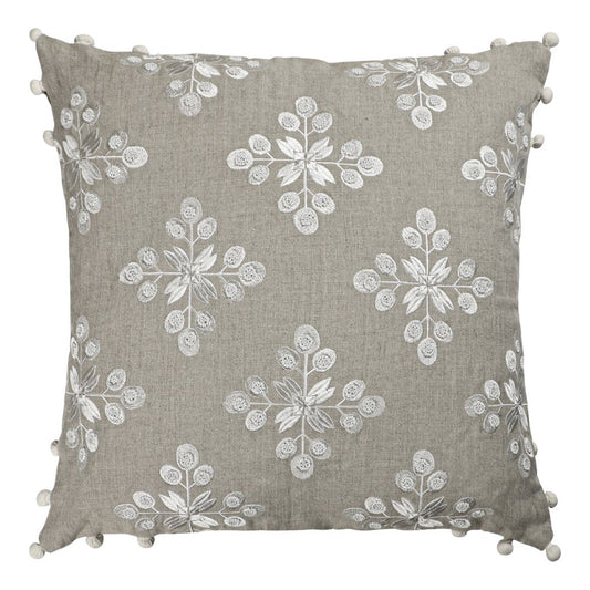 20" Beige and Ivory Throw Pillow with Embroidery