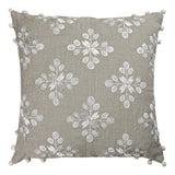 20" Beige and Ivory Throw Pillow with Embroidery