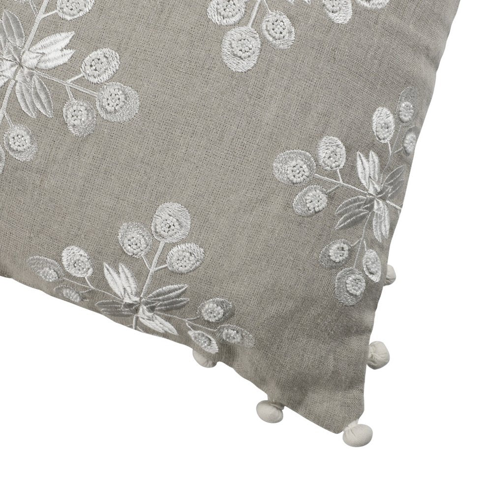 20" Beige and Ivory Throw Pillow with Embroidery