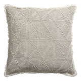 20" Beige and Ivory Throw Pillow with Embroidery and Fringe