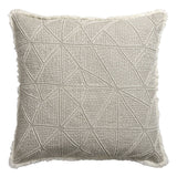 20" Beige and Ivory Throw Pillow with Embroidery and Fringe