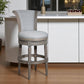30" Gray Solid Wood and Linen Bar Height Swivel Bar Chair