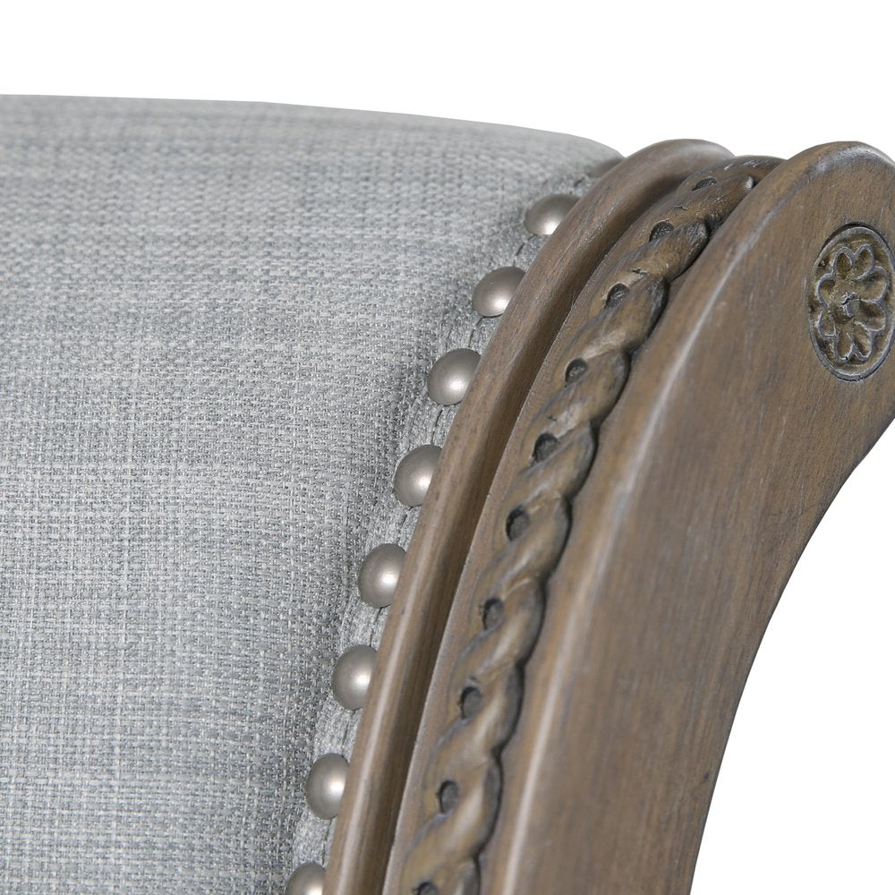 30" Gray Solid Wood and Linen Bar Height Swivel Bar Chair