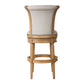 30" Beige and Natural Fabric and Solid Wood Bar Height Swivel Bar Chair