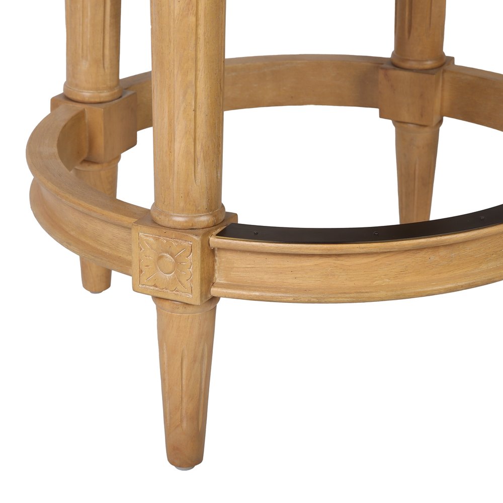 30" Beige and Natural Fabric and Solid Wood Bar Height Swivel Bar Chair