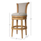 30" Beige and Natural Fabric and Solid Wood Bar Height Swivel Bar Chair