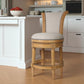 25" Beige and Natural Fabric and Solid Wood Counter Height Swivel Bar Chair