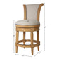 25" Beige and Natural Fabric and Solid Wood Counter Height Swivel Bar Chair