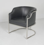 Charcoal and Silver Upholstered Leather Curved Back Dining Arm Chair