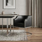 Charcoal and Silver Upholstered Leather Curved Back Dining Arm Chair