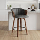 26" Gray and Wood Brown Faux Leather with Solid Wood Swivel Counter Height Bar Chair