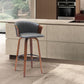 26" Gray and Wood Brown Faux Leather with Solid Wood Swivel Counter Height Bar Chair