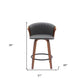 26" Gray and Wood Brown Faux Leather with Solid Wood Swivel Counter Height Bar Chair