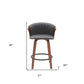 26" Gray and Wood Brown Faux Leather with Solid Wood Swivel Counter Height Bar Chair